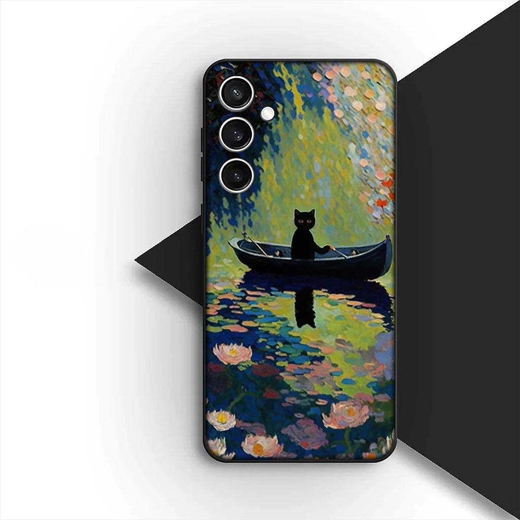 Cover for Samsung Galaxy S24 S25 S23 FE Ultra Plus S7 Edge S25+ S23+ A56 5G Casing Phone Case Claude Monet Waterlily Cat