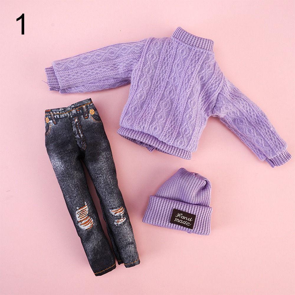 1 Set Fashion DIY Kids Gift Toy Casual Wear Hats Dolls Pants Girl Clothes Winter Wear Sweaters