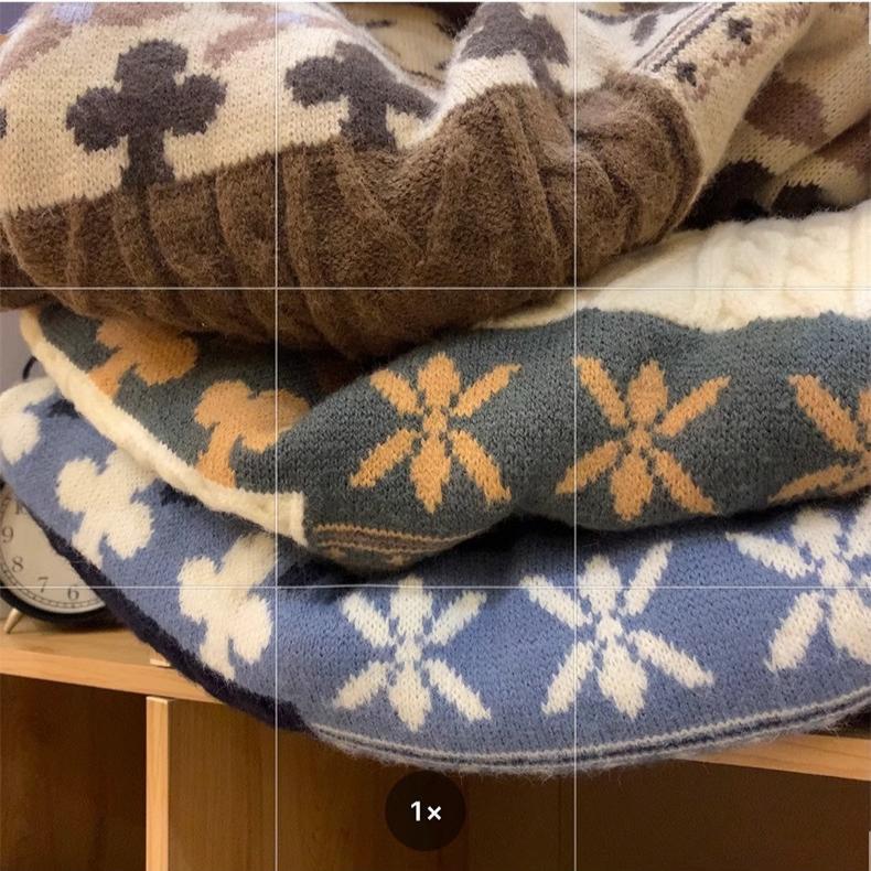 Vintage Patchwork Fried Dough Twists Round Neck Sweater Lovers Outfit Winter Port Style Graffiti Sweater Loose Pullover Lovers Knitwear Men and Women