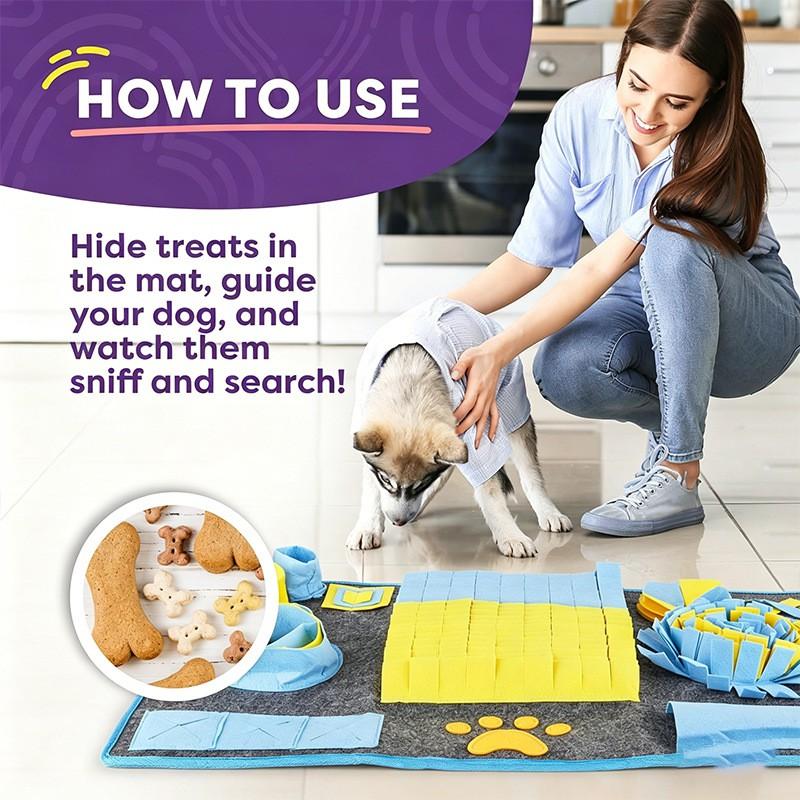 Dog Snuffle Mat Mental Stimulation Interactive Puzzle Toy Durable Anti-Slip Pet Enrichment Pad Gray Blue Yellow