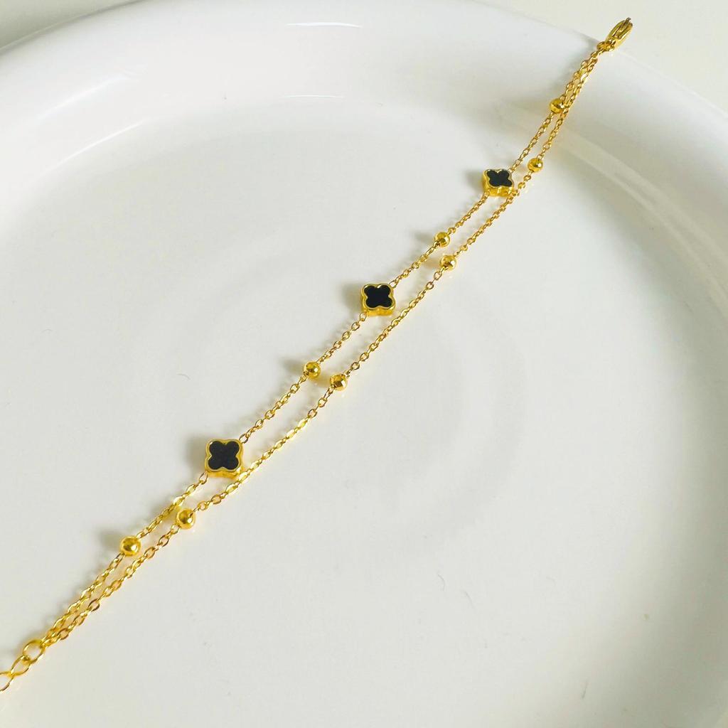 Элегантный европейско-американский двухслойный браслет из титановой стали «Четырехлистный клевер» - Роскошный и универсальный