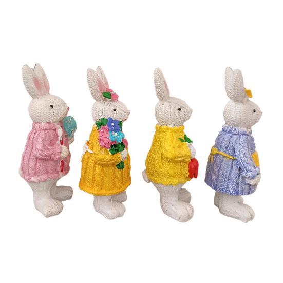 4 шт. Фигурка пасхального кролика, держащего цветок и яйцо, вязаный свитер, статуэтка кролика, весеннее пасхальное украшение для вечеринки