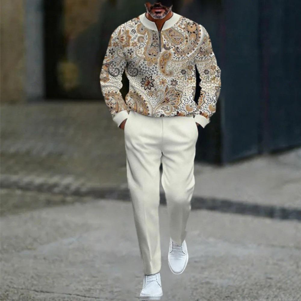 Весенне-осенние модные мужские комплекты с 3D-принтом, мужская повседневная спортивная одежда из двух предметов с воротником-стойкой на молнии