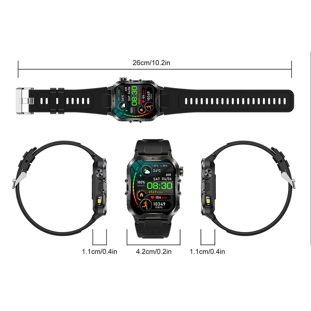 Спортивные смарт-часы для мужчин и женщин со светодиодным фонариком, сенсорным экраном 1,96 дюйма, 100+ спортивных режимов, водонепроницаемые, совместимые с BT 5.2 для Android и iPhone