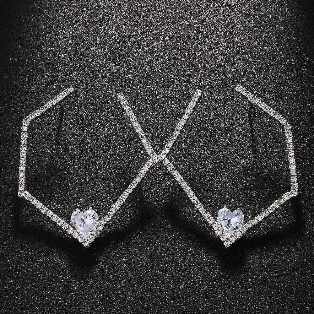 Rhinestone heart-shaped earrings earrings bride irregular polygonal earrings temperament geometric earrings silver