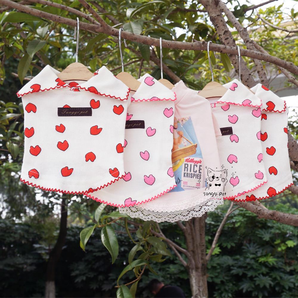 Tangqi Домашняя кошка и собака Мультяшная футболка с отложным воротником в форме сердца, японский и корейский стиль, лайкра хлопок.