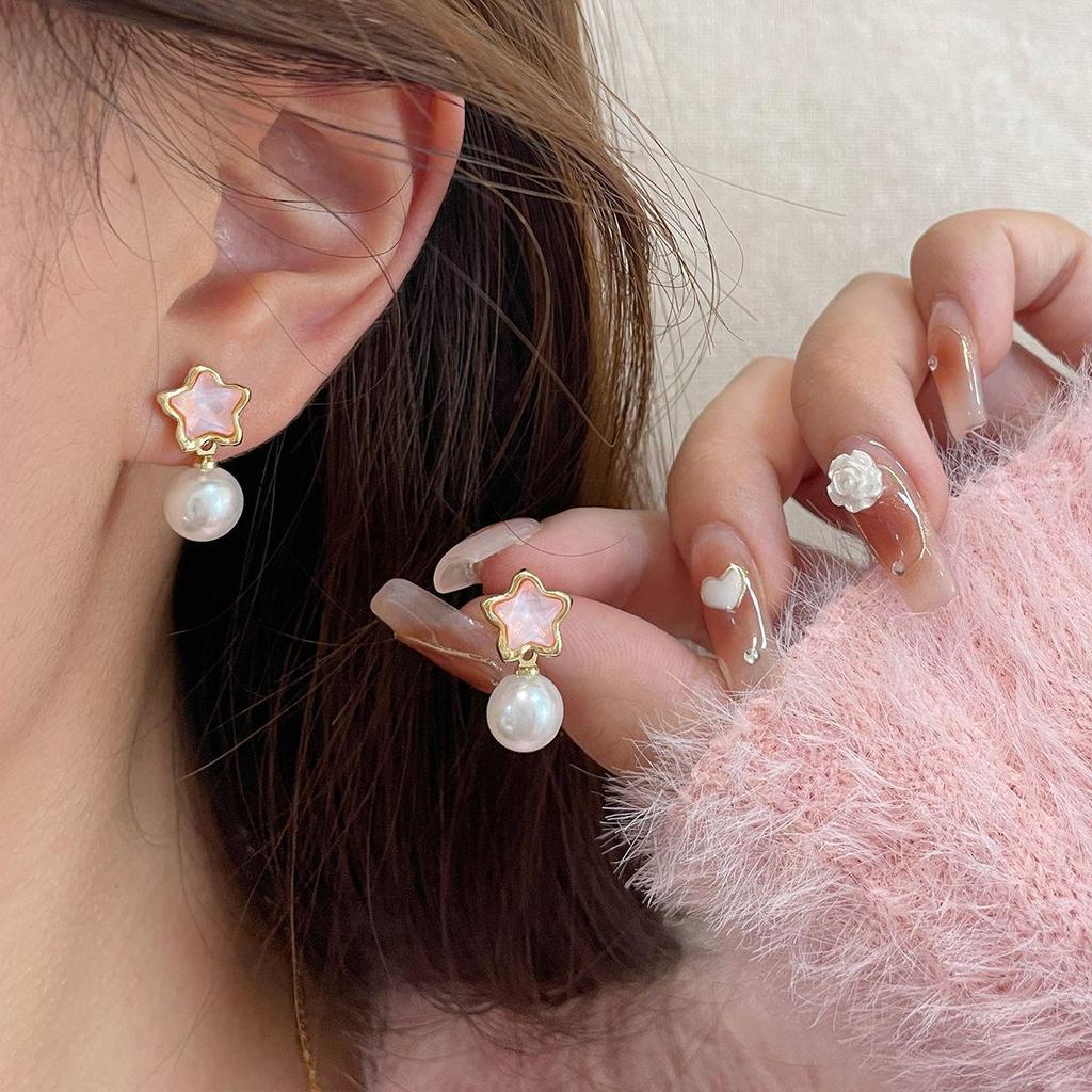 Изысканные серьги в виде розового сердца и звезды для женщин: Универсальный дизайн серебряных игл для молодых девушек