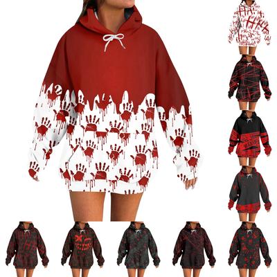 Женский повседневный модный худи с длинным рукавом и принтом на Хэллоуин