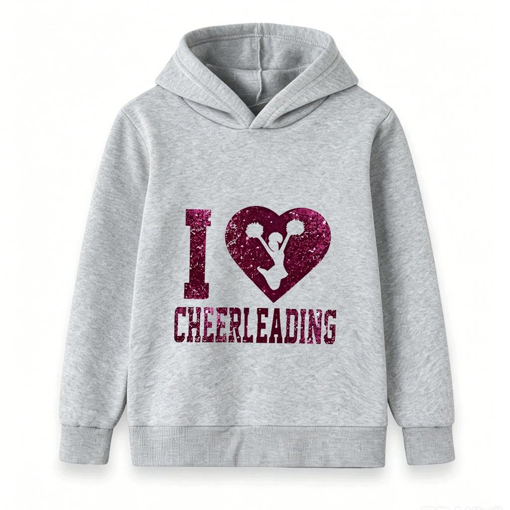 Kids Boys Girls 100% Cotton Crew Neck Short Sleeve T-Shirt, I Love Cheerleading Glitter Print Casual Tees for Cheer Sports Lovers Daily Wear