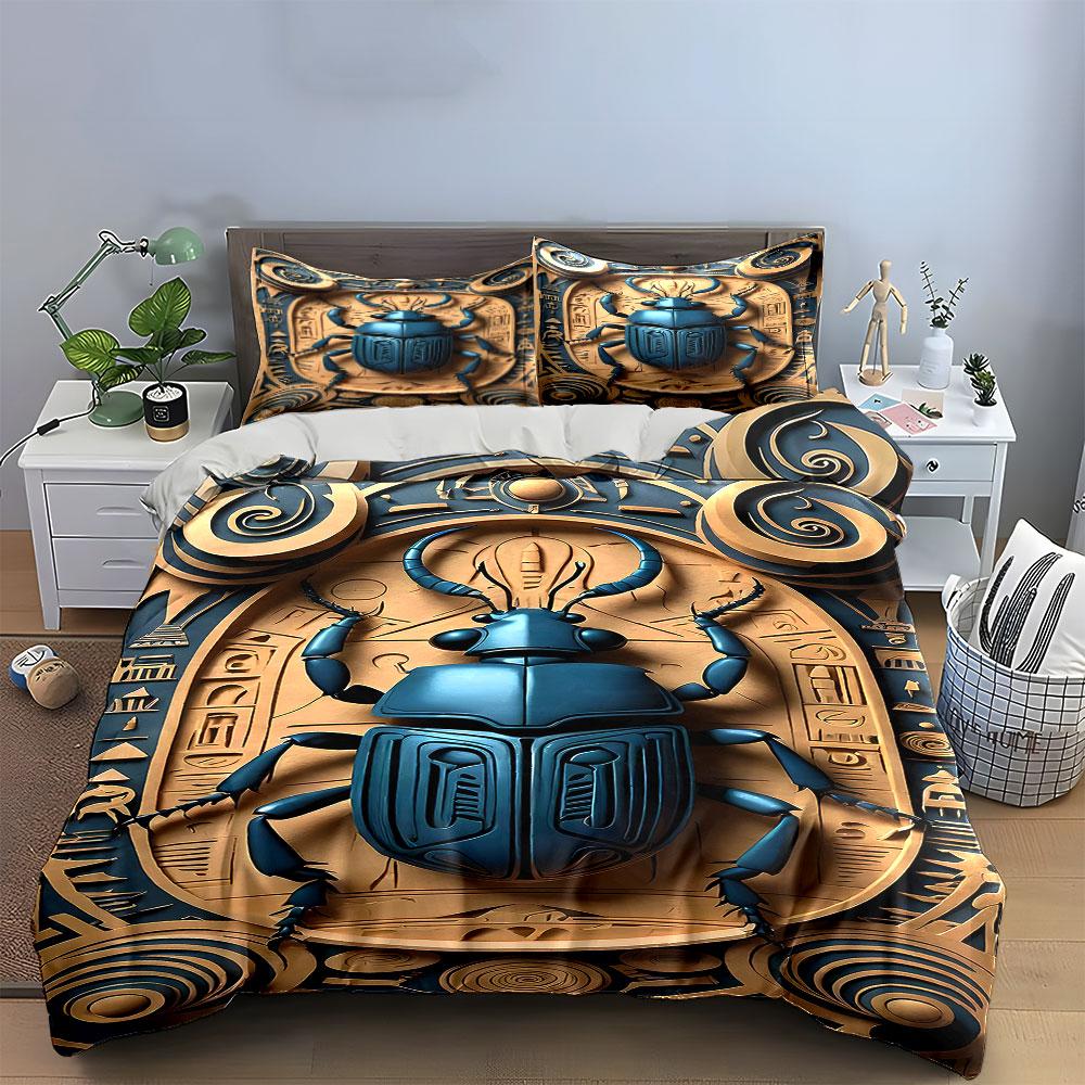 Blue scarab with hieroglyphs. Bedding sets Duvet cover sets Duvet covers Pillowcases(1 * Duvet Cover 2 * Pillowcases without duvet insert)