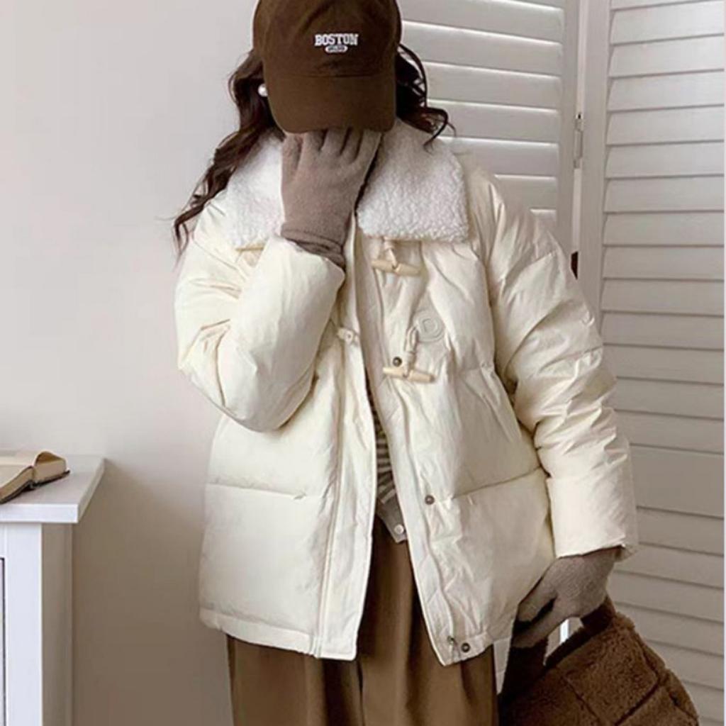 2025 Horn Buckle Autumn and Winter New Cotton Jacket Women's Lamb Wool Thickened Short Preppy Style Korean Version Jacket