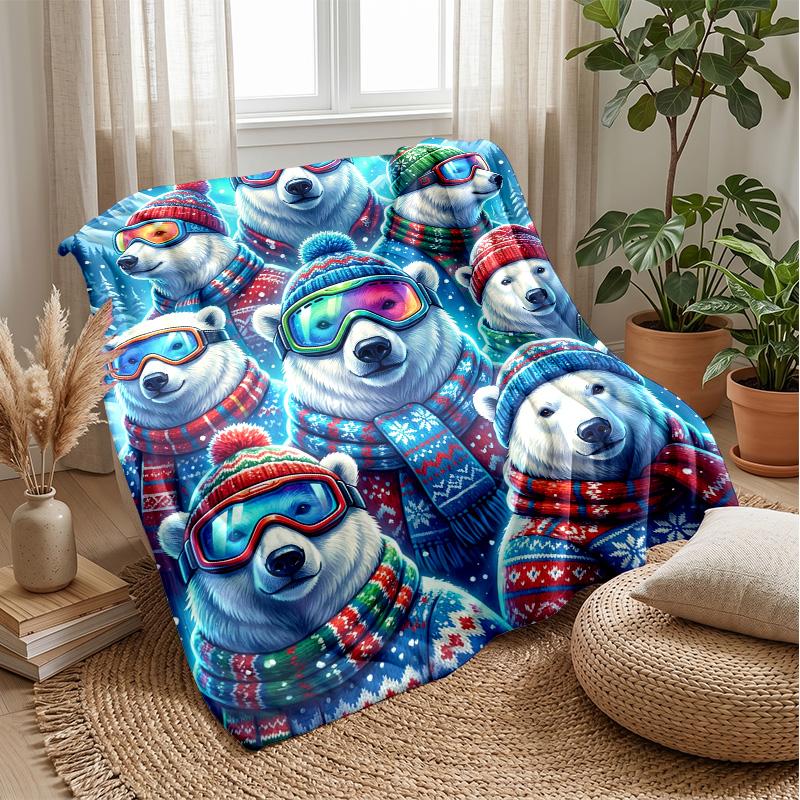 Polar Bears in Snow Theme blanket Lightweight Warm Flannel Blanket Decorative Throw Blanket for Home Decoration