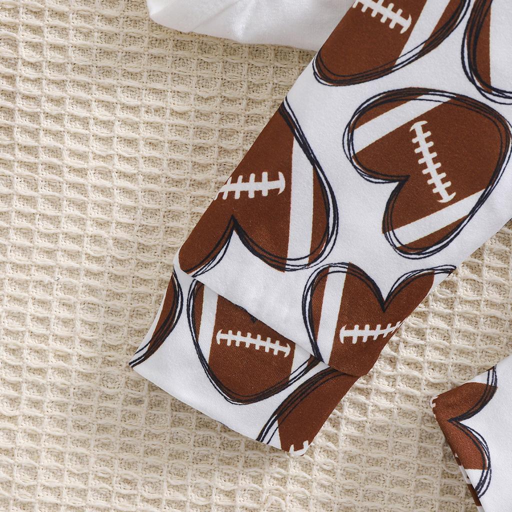 Baby Girl Cute Rugby Letter Long Sleeve Cotton Bodysuit Full Print Trousers With Hairband Outfit Set