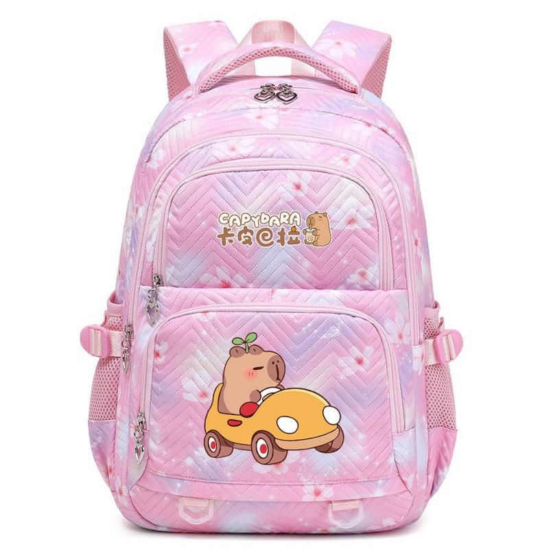 Capybara Print Youth School Backpack Teen Girls Boys Lightweight Multi-Compartment Nylon Bag With Air-Padded Straps