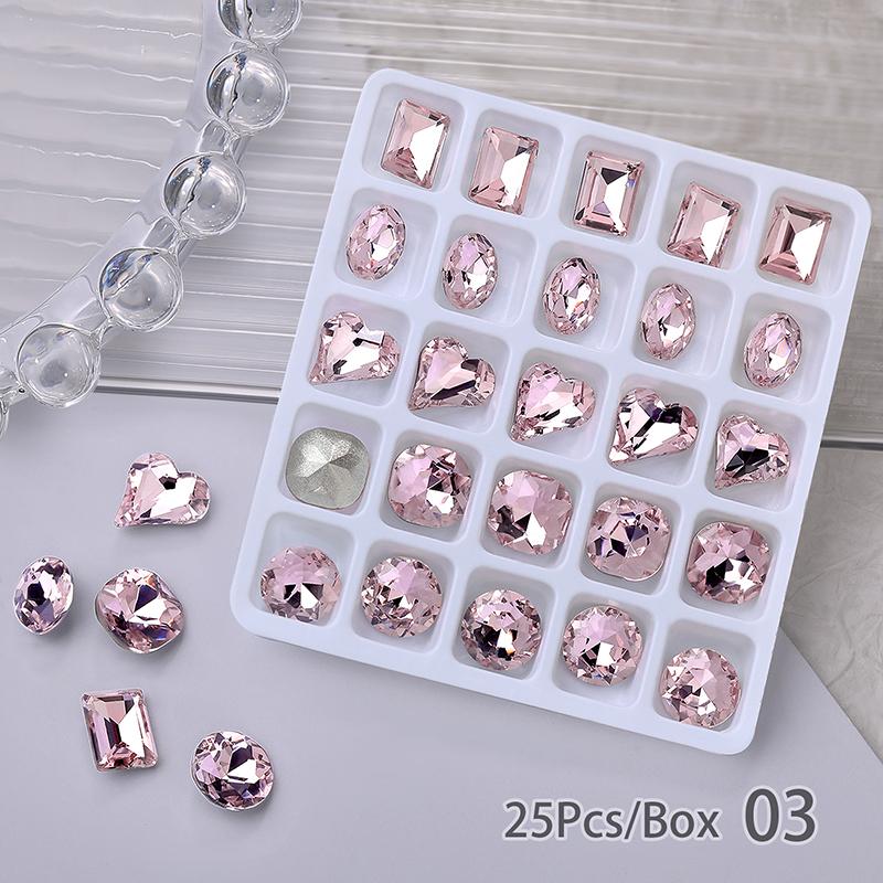 25pcs/box Glitter Nail Art Rhinestone Mixed Shape Sharp Bottom Big Crystal Nail Charm High Quality Flash Stone Nail 3D DIY Decal