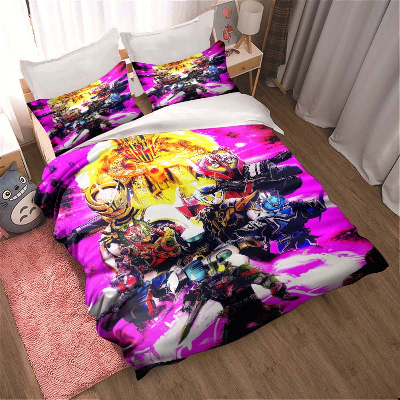 Masked Rider themed bedding set with duvet cover and pillowcases – suitable for single, double, king, and queen beds. A festive