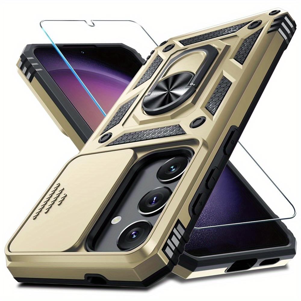 Защитный чехол для Samsung Galaxy S25 S24 Ultra S23 Plus S22 S21 S20 FE 5G с защитным стеклом для экрана, кольцом-подставкой, сдвижной крышкой для камеры