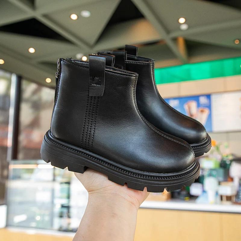 Детские ботильоны для девочек, резиновые сапоги унисекс, мода 2024 года, осень-зима, молния сзади, простая классическая детская зимняя обувь, противоскользящая