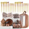 Best-Selling 46-Piece Nylon Beauty Tool Brush Set with Wood Handle for Face Washing and Makeup Powder Puff