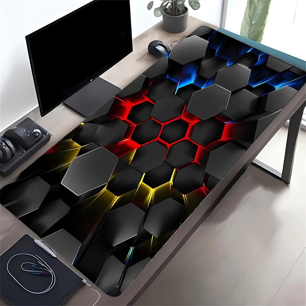 1pc Large Gaming Mouse Pad, UV Reactive Non-Slip Desk Mat, Washable PolyesterHexagon, Neon, SpectrumComputer Pad with Vibrant Game Machine P