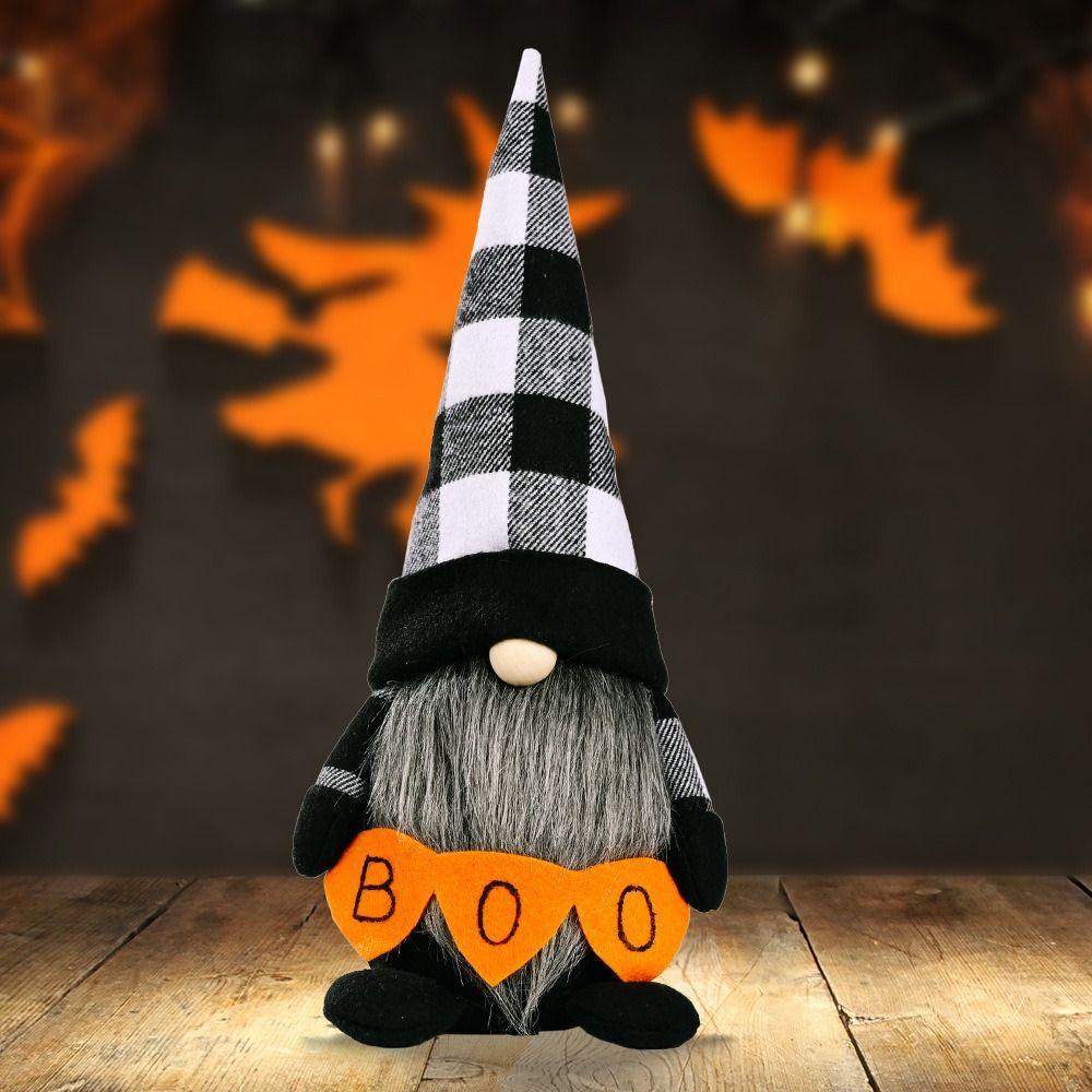 Long Beard Halloween Elf Dwarfs Dolls Bat Orange Hat Halloween Gnomes Decorations  Room Decor