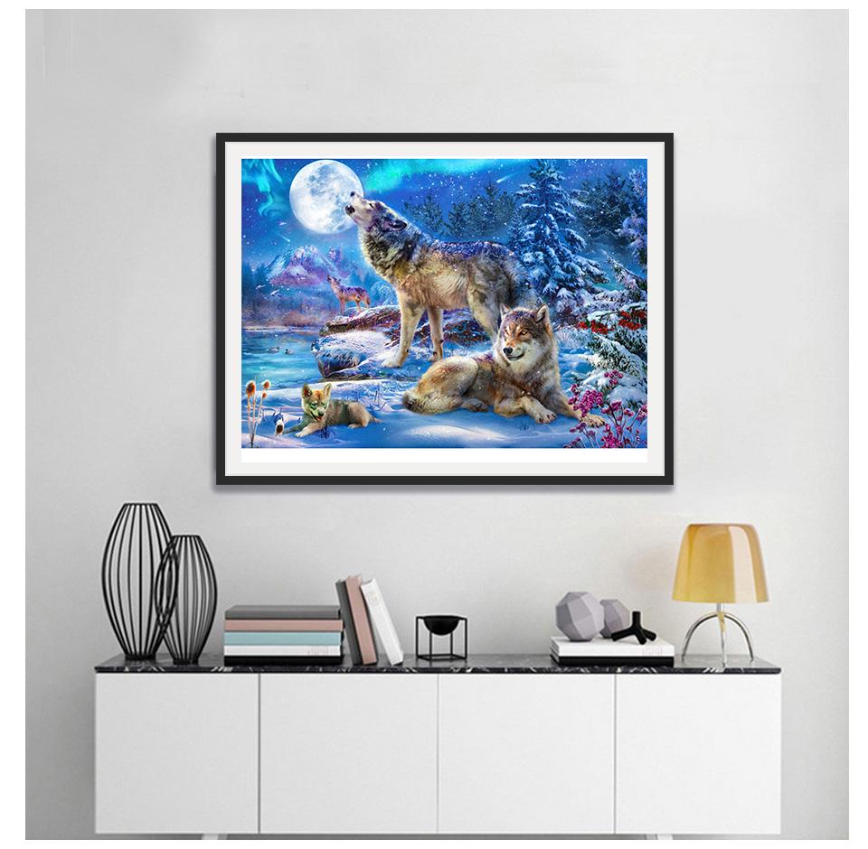 Алмазная картина животное вышивка крестиком Алмазная вышивка волк полная дрель дисплей комплект алмазной мозаики зимний пейзаж искусство