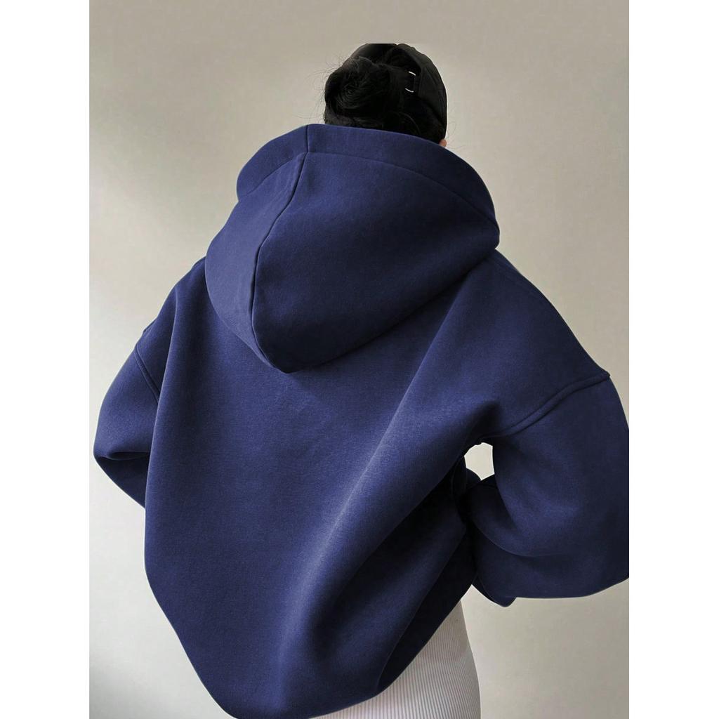 Women's Solid Color Casual Sports Loose Long-sleeved Hooded Sweatshirt