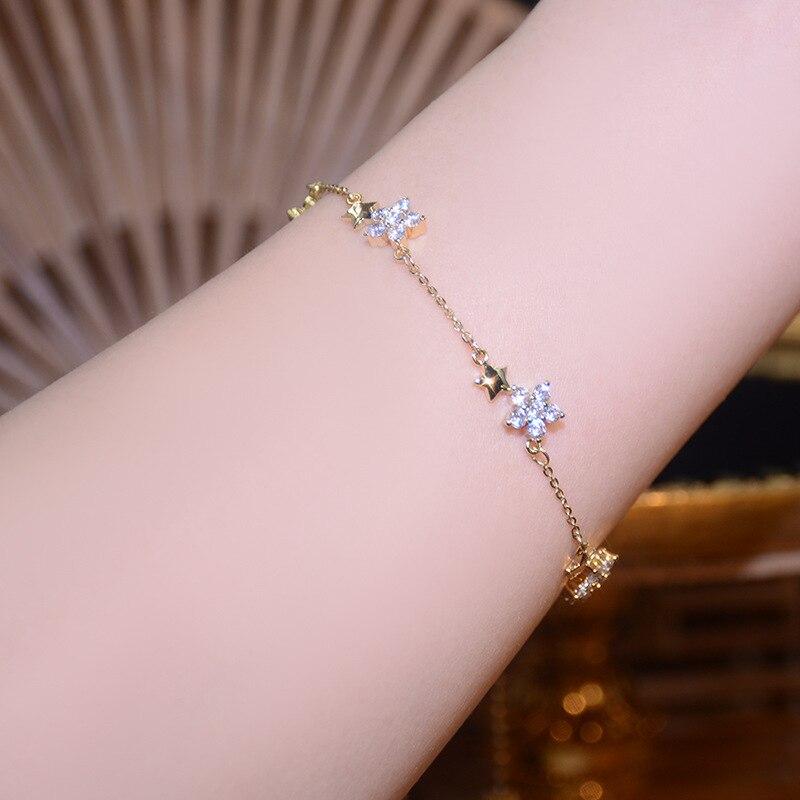 Korea Fine Jewelry Small Exquisite Micro-inlaid Zircon Flower Five-pointed Star Bracelets For Woman Holiday Daily Party Gift