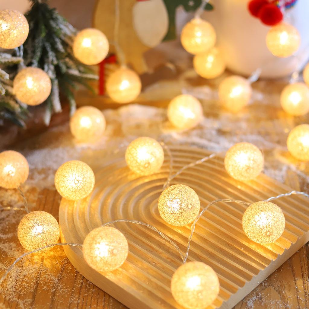 Cotton Balls Lights Battery Operated 10/20 LED Cotton Balls String Light 4.9/9.8ft Warm White For Bedroom,Party,Indoor,Wedding,Festival Decor