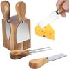 Набор для нарезки сыра Ножи для сыра из нержавеющей стали Приборы с деревянной подставкой Доска для сыра Лопатка для масла Вилка Кухонные инструменты для сыра