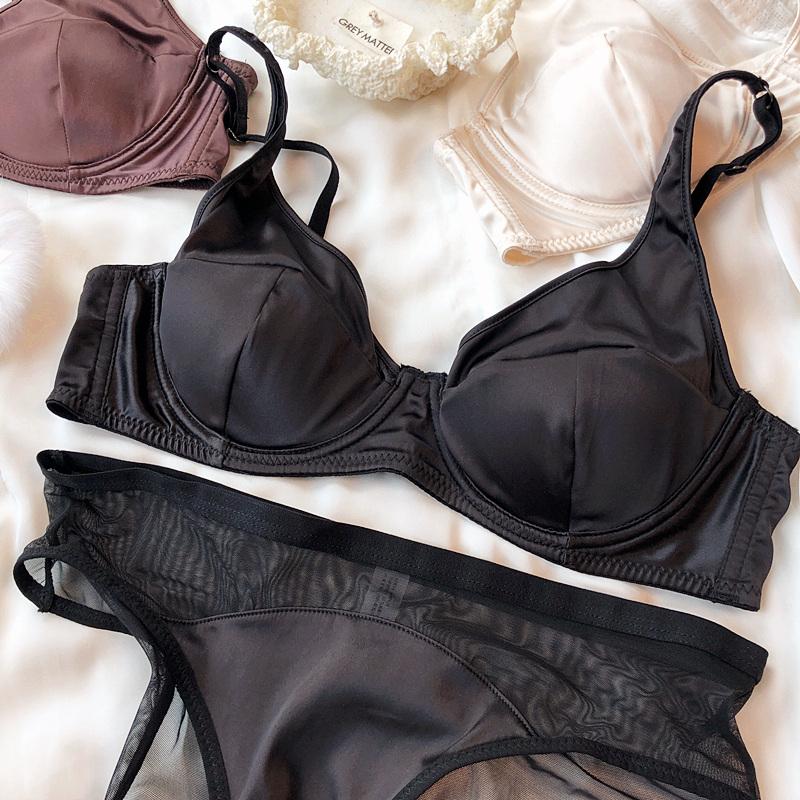 Женское нижнее белье Ice Silk Comfort, сексуальный бюстгальтер Push Up с маленькой грудью, съемная подкладка, тонкие чашки, бюстгальтер, нижнее белье, комплект трусиков