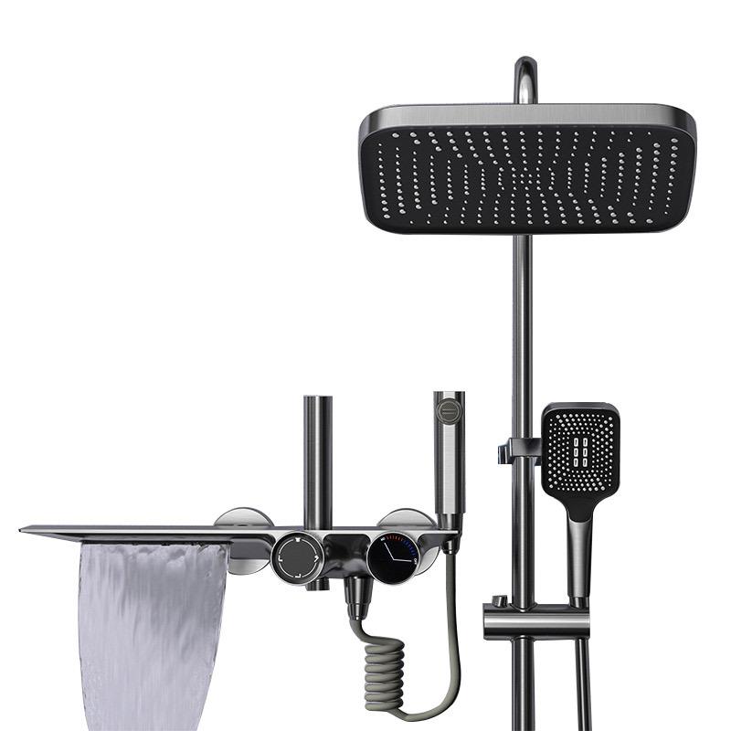 Цифровая душевая система фортепиано, настенный душевой набор для ванной комнаты с горячей и холодной водой, твердый латунный смеситель для ванны, серый цифровой душевой набор