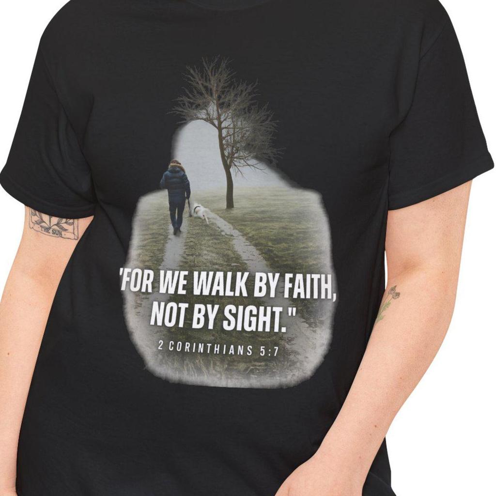 For We Walk By Faith Mens Kids T Shirt | Religious Scripture Tee, 2 Corinthians 5:7
