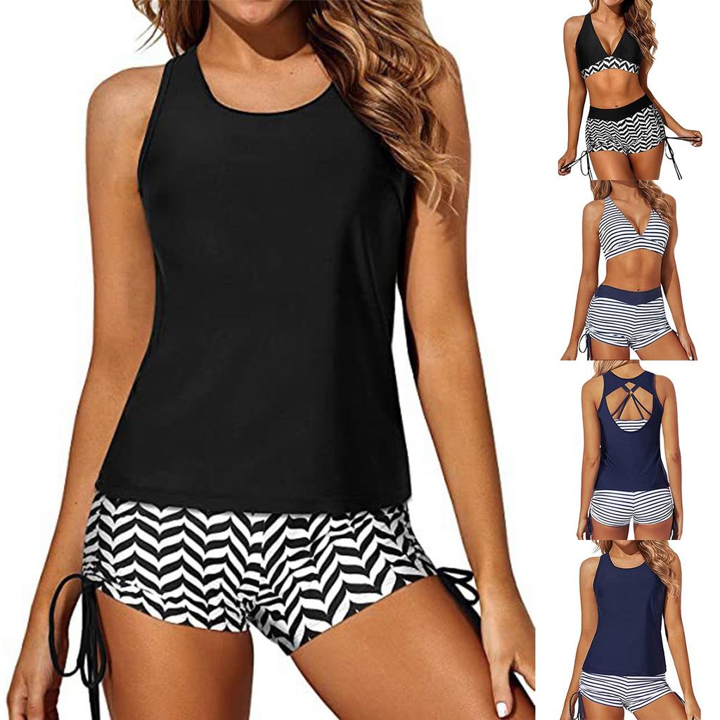 Women's Swimsuit Cross Gathered Skirt Swimsuit Three Piece Set