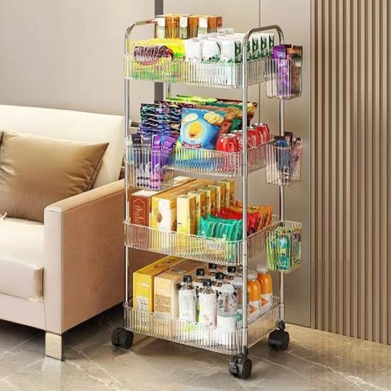4-ярусная мобильная полка для хранения с органайзером для мелочей, прозрачная для ванной