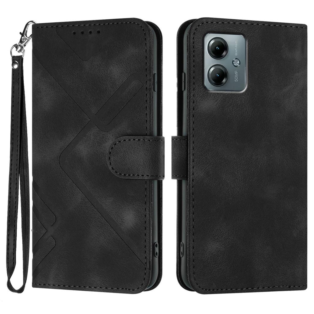 For Motorola Moto G Power (2025)/Motorola Moto G Play (2025) 5G Wallet Case Line Imprinted PU Leather Phone Cover with Strap