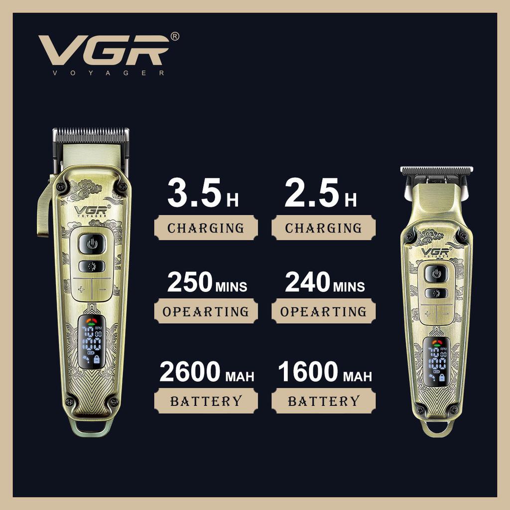 New VGR High-end Men's Hair Clipper with Retro Metal Body, Professional Hair Trimmer with LCD Digital Display and Push Shear Home Razor Shaver V-643