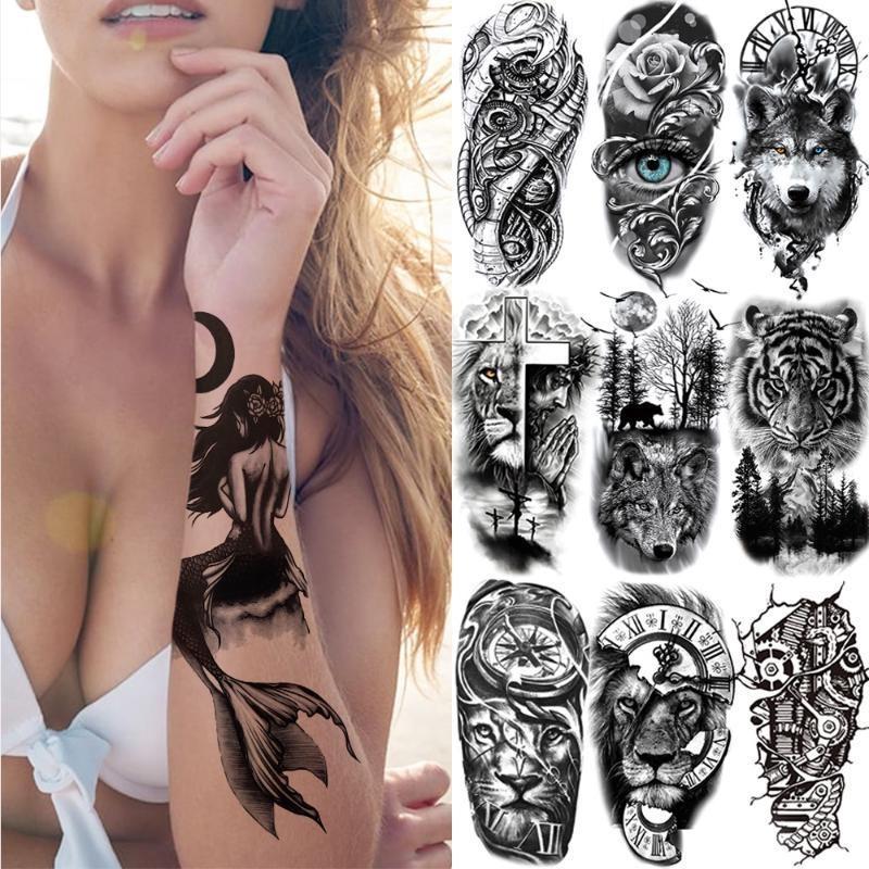 НОВЫЕ Татуировки Временные Водонепроницаемые Татуировки Наклейки Цветы Розы Татуировки Тела Искусство Руки Татуировки Волк Тигр Лев Грудь Татуировки Ноги Для Взрослых