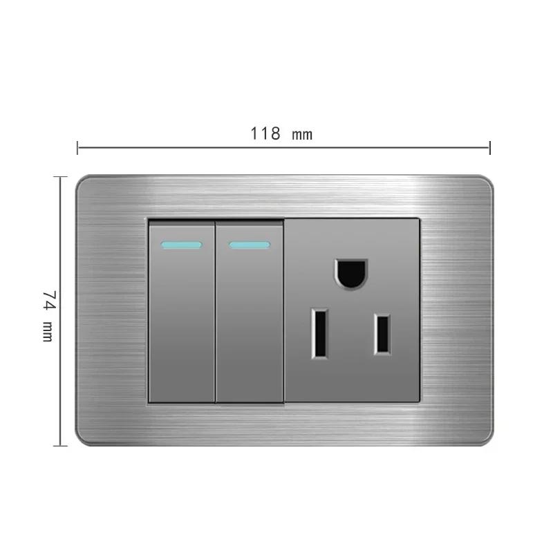 Американский стандарт настенный выключатель света розетка универсальная вилка с usb американская нержавеющая сталь 2-канальная панель розеток 118*74 м компьютер