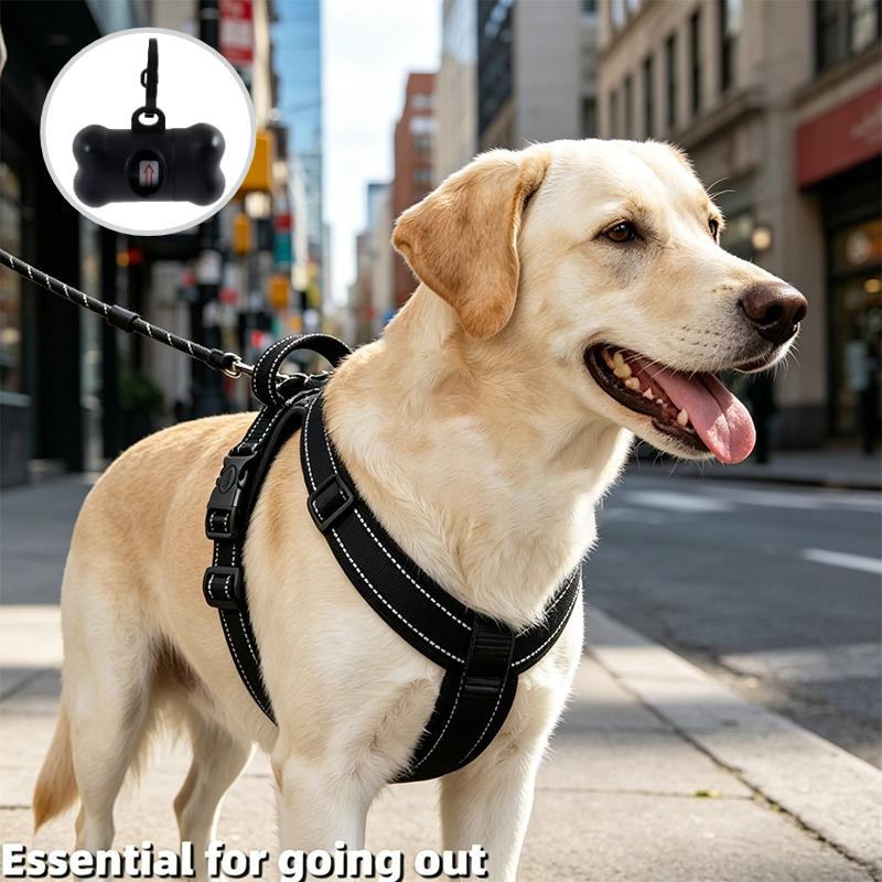 H Type Reflective No Pull Dog Harness with Poop Bag, Adjustable Padded Pet Vest with Secure Dual Buckles for Small Medium Dogs