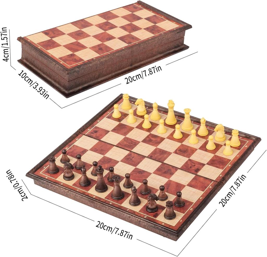 Магнитный дорожный шахматный набор, 8-дюймовая складная доска под дерево, портативная карманная игра для взрослых и детей