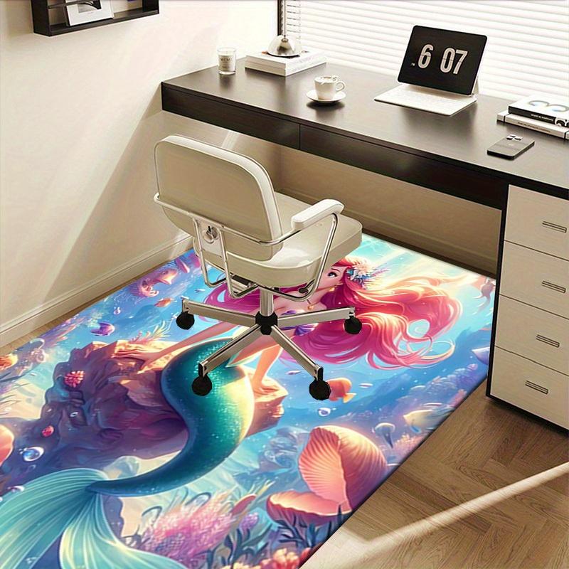 1pcOffice Carpet, Under Chair Rug, Gift for Home Decor, Mermaid Tail Design, Vibrant Coral Reef Scene