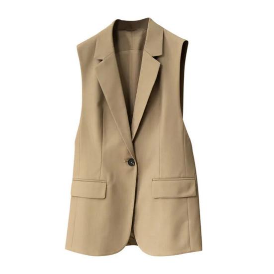 Женский деловой жилет с отложным воротником, застежкой на одну пуговицу, без рукавов, средней длины, формальный офисный наряд, однотонный кардиган, жилет, наряд для рабочего места