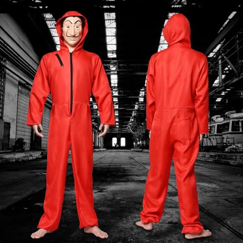 Formemory Halloween cosplay paper house red jumpsuit mask costume Spain drama clown Christmas party school festival cultural