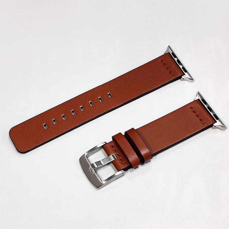 Простые ремешки из натуральной кожи для Apple Watch Series 9 8 7 6 SE 5 4 3 Браслет 38/40/41 мм 42/44/45 мм Ремешки для iwatch Ремешок