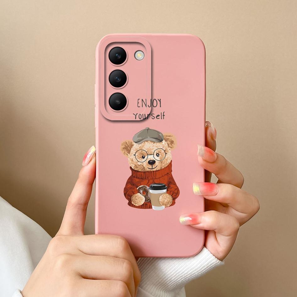 Прекрасный бампер Bear для Vivo Y200e V30 SE Y100 (ИДН) Чехол для телефона V40 Lite V30e T3, жидкий, мягкий, силиконовый, защита линз, симпатичные чехлы для Vivo Shell