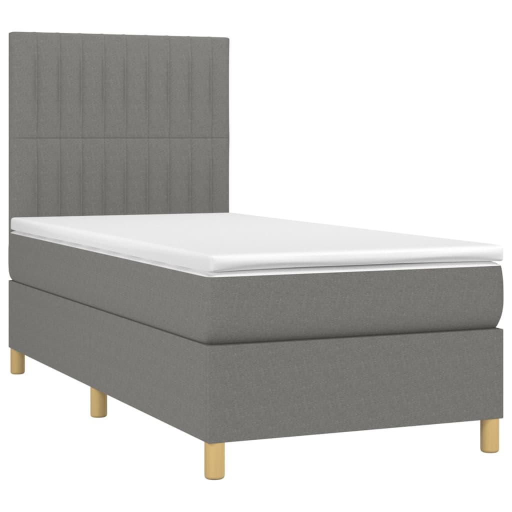 Box Spring Bed with Mattress Dark Gray 90 x 190 cm Fabric