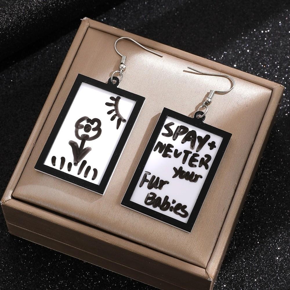Minimalist Whiteboard Eardrop Acrylic Poster Board Eardrop Creative Pendant Earrings Daily Jokes