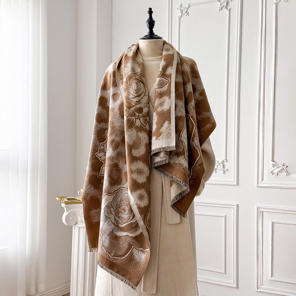 Элегантные женские шарфы с розовым леопардовым принтом Зимний теплый пашмина Двусторонние женские шали Толстое одеяло Накидки Платок Шарф
