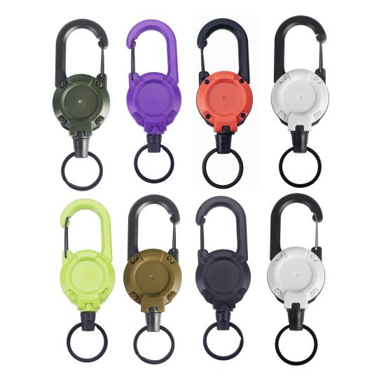 1/8Pcs Retractable Keychain with Steel Wire Rope Carabiner Badge Reel Holder Clip Key Ring Heavy Duty Outdoor Camping Climbing Anti-lost Buckle